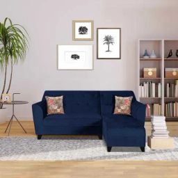 Trevi Blue Velvet & Neem Wood 5 Seater RHS Sectional Sofa-11