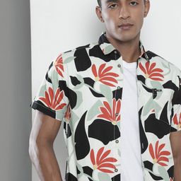 The Indian Garage Co Men Green Regular Fit Floral Opaque Printed Casual Shirt-image-82
