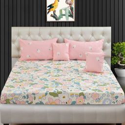 BLUEDOT Pink & Blue Floral Printed Summer Double Queen Superfine Bedding Set-image-44