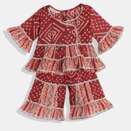 READIPRINT FASHIONS Kids Maroon & Orange Printed Kurta with Sharara-picture-18