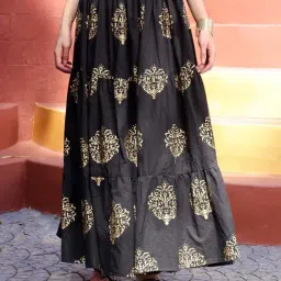 Sera Black Printed Maxi Skirt-image-67