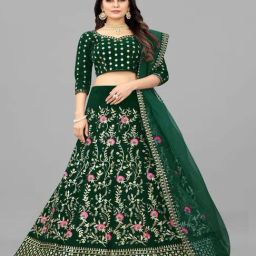 APNISHA Green Embroidered Semi Stitched Lehenga Choli Set With Dupatta-image-70