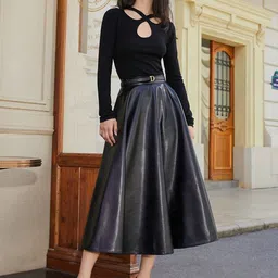 Outzidr A-Line Flared Midi Skirt-image-41
