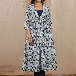 Sangria White Floral Printed Empire V-Neck Pure Cotton Kurta With Trousers & Dupatta-image-7