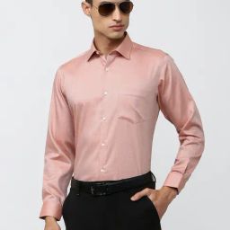 Van Heusen Peach Regular Fit Textured Cotton Shirt-image-73