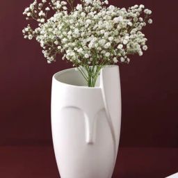 Tayhaa White Ceramic Abstract Human Face Vase-image-32