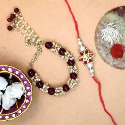 Karatcart Gold-Plated Handmade Kundan Rakhi, Roli & Chawal for Bhai & Bhabi - Set of 2-image-68