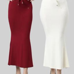 TWIN BIRDS Maroon & White Plain Saree Shapewear - Pack Of 2-image-57