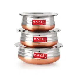 HAZEL Silver Stainless Steel Urli Handi Set With Lid Cover - Set of 3-image-81