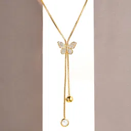 Rubans 18K Gold Plate Minimal Chain Butterfly Motif Zircon Drop Pendant Necklace Gold-plated Plated Brass Chain-image-37