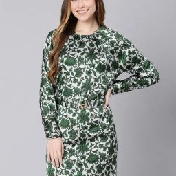 Oxolloxo Green & White Floral Print A Line Dress-picture-16
