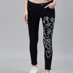 ZHEIA Black Cotton Printed High Rise Jeans-image-53