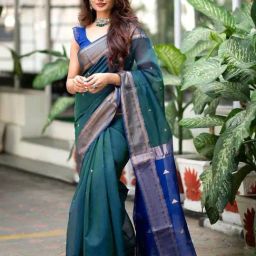 Saree Mall Blue Woven Saree With Unstitched Blouse-image-62