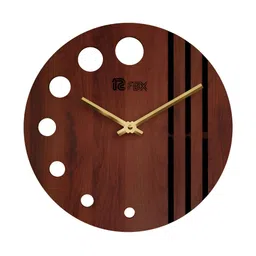 12 fox Coffee Brown & Gold Toned Printed Wooden Contemporary Round Shaped Wall Clock-picture-16