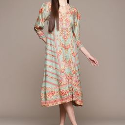 Ritu Kumar Floral Print Puff Sleeve A-Line Midi Dress-picture-26
