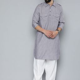 HERE&NOW Men Pathani Pure Cotton Kurta with Pyjamas-43