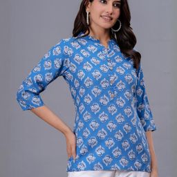 CHOISE GABBAA Floral Printed Mandarin Collar Kurti-image-56