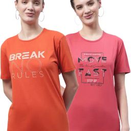 Vimal Jonney Orange & Pink Cotton Printed T-Shirt - Pack Of 2-picture-14