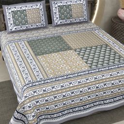 Qfab Blue Geometric 144 TC King Bedsheet with 2 Pillow Covers-image-96