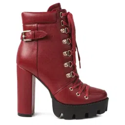 London Rag Women's Burgundy Derby Boots-image-52