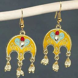 Oomph Yellow Meenakari Small Ethnic with Pearls Drop Earrings-image-75