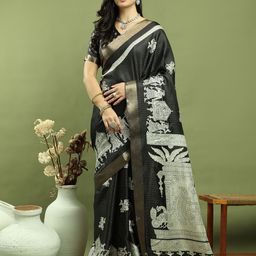 Stylee LIFESTYLE Checked Woven Design Zari Saree-image-12