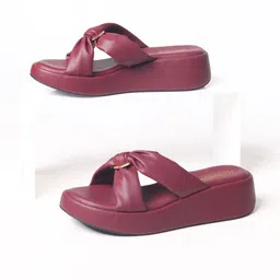 Monrow Alani Maroon Wedge Heel Sandals-44