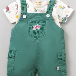 WOW Clothes Dungaree with Inner Tee Car Print - Green White-21