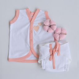 Yellow Doodle 100% Organic Cotton Sleeveless Vest And Cloth Nappy Peach Hearts Babywear Set Large - Peach-image-45