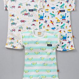 WOW Cotton Half Sleeves Onesies Printed Pack Of 3 - Blue White-image-39