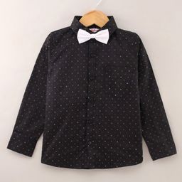 Babyhug Full Sleeves Printed Party Wear Shirt With Bow - Black-image-75