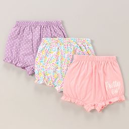 Babyhug 100% Cotton Bloomers Polka Dots & Floral Print Pack of 3 - Purple Blue & Pink-image-68