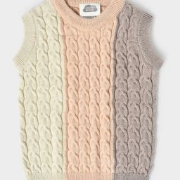 Mi Arcus 55 % Marino Wool25% Polyamide 20 % Cotton Sleeveless Colour Blocked Cable Knitted Sweater - Cream-image-35