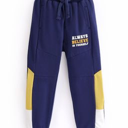 Honeyhap Premium 100% Cotton Looper Full Length Text Printed Lounge Pant with Bio Finish - Navy Peony Old Gold Yellow & Bright White-image-21