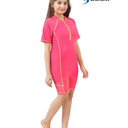 Bosky Swimwear Half Sleeves Bodysuit with Line Print - Pink-image-69