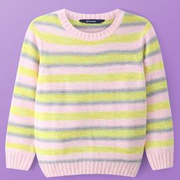 Pine Kids Knitted Full Sleeves Pullover Sweater with Striped Designed - Light Pink & Yellow-image-85