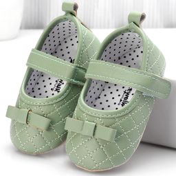 Cute Walk by Babyhug Booties with Velcro Closure & Bow Applique -  Green-image-10