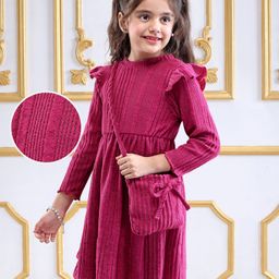 Mark & Mia Full Sleeves Solid Color Party Frock With Sling Bag - Rose Gold-picture-27