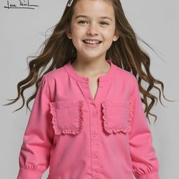 Arias Cotton Twill Woven Full Sleeves Mandarin Collar Solid Color Top with Ruffle Pockets & Hem - Pink-image-20