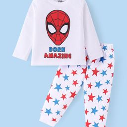 Babyhug Marvel Single Jersey Knit Full Sleeves Night Suit With Spider Man Graphics - White-image-58
