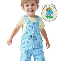 Babyoye 100% Cotton with Eco Jiva Finish Animals Printed Dungaree with Half Sleeves T-Shirt - Blue & Light Yellow-image-74