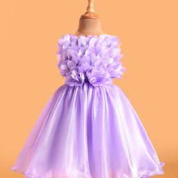 Bluebell Tissue Woven Sleeveless Party Dress With Floral Corsage - Purple-image-94