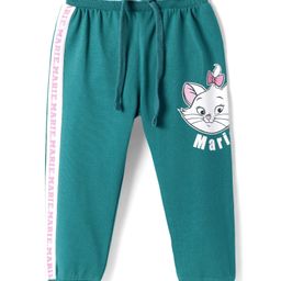 Babyhug Disney Terry Knit Ankle Length Track Pants With Side Tape & Marie Graphic - Dark Green-image-18