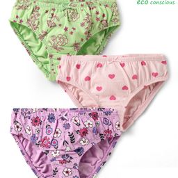 Babyoye Cotton Elastane Knit Panties With Floral & Heart Print Pack Of 3 - Pink Purple & Light Green-image-75
