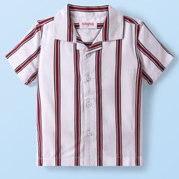 Babyhug Cotton Viscose Woven Half Sleeves Resort Collar Stripe Shirt - White-image-78
