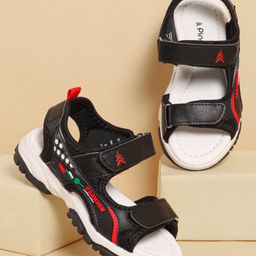 Pine Kids Sandals with Velcro Closure & Text Print - Black-image-100