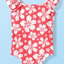 Babyhug Cotton Sleeveless Water Repellent Floral Print V Cut Swimsuit - Pink-image-50