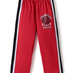 Taeko Single Jersey Knit Full Length Track Pant With Text Print & Tape Detailing - Red-picture-14