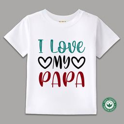 BLUSHES 100% Cotton Fathers Day Theme Half Sleeves I Love My Papa Text Printed Tee - White-image-11