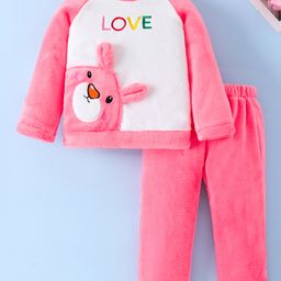 Mark & Mia Full Length Raglan Sleeves Winter Wear Night Suit with Pink Panther 3D Applique - Pink-picture-49